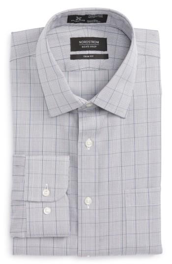 Men's Nordstrom Men's Shop Smartcare(tm) Trim Fit Plaid Dress Shirt 34/35 - Grey