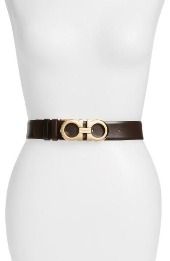 Women's Salvatore Ferragamo Reversible Gancini Belt - Deep Brown Nero