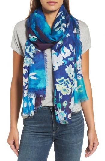 Women's Nordstrom Musical Flower Cashmere & Silk Scarf, Size - Blue