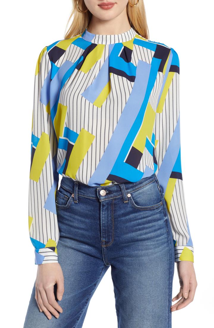 Women's Halogen Pleat Neck Blouse, Size - Ivory