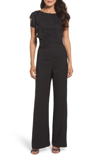 Women's Eliza J Ruffle Sleeve Crepe Jumpsuit - Black