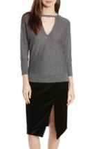 Women's Milly Metallic Knit Choker Neck Sweater, Size - Grey