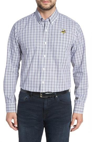 Men's Cutter & Buck Minnesota Vikings - Gilman Regular Fit Plaid Sport Shirt - Purple