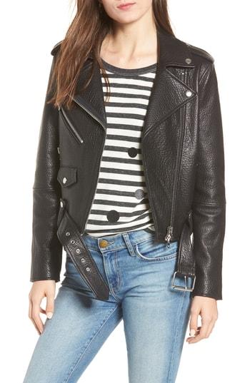 Women's Current/elliott The Biker Lambskin Leather Jacket - Black