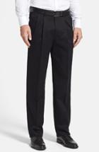 Men's Nordstrom Men's Shop 'classic' Smartcare(tm) Relaxed Fit Double Pleated Cotton Pants X 30 - Black (online Only)