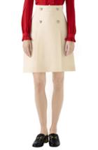 Women's Gucci Tiger Button Wool & Silk Crepe A-line Skirt Us / 44 It - Ivory