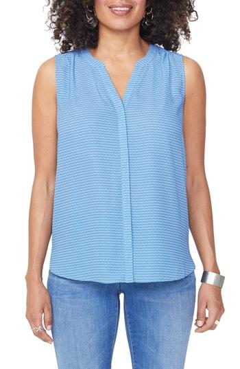 Women's Nydj Pleat Back Sleeveless Split Neck Blouse - Blue/green