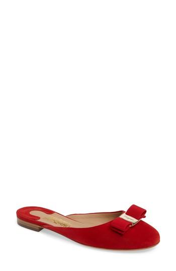 Women's Salvatore Ferragamo Rounded Toe Bow Mule B - Red