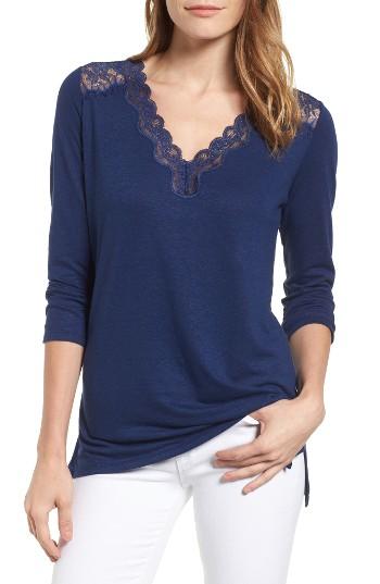 Women's Nydj Lace Trim V-neck Top - Blue