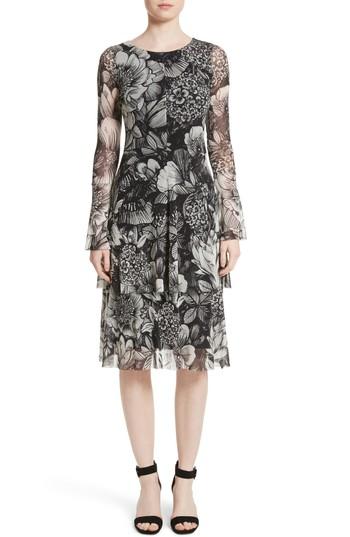 Women's Fuzzi Ruffle Floral Print Tulle Dress - Black