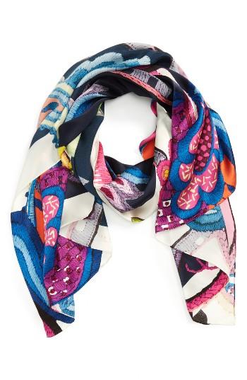 Women's Ted Baker London Folk Foliage Silk Scarf, Size - Blue