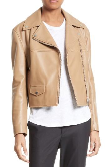 Women's Helmut Lang Lambskin Leather Biker Jacket - Brown