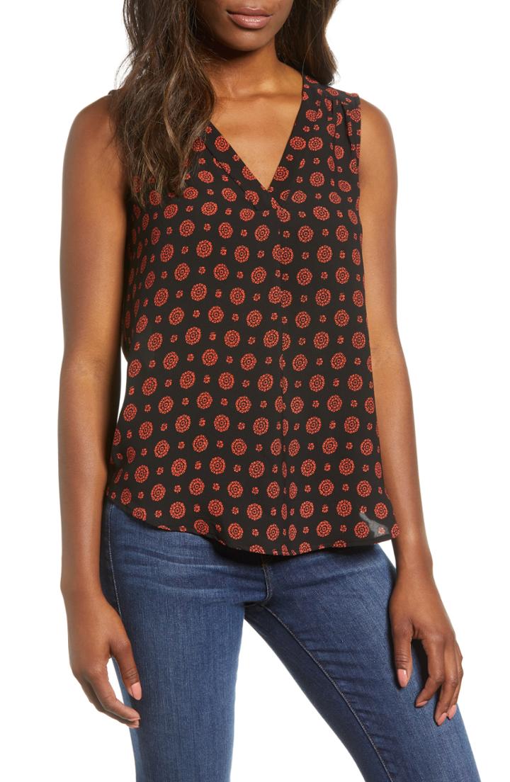 Women's Gibson Stretch Crepe Split Neck Sleeveless Blouse