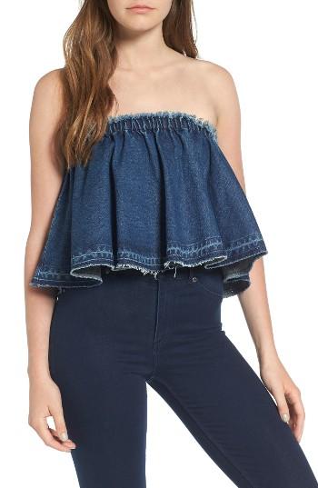 Women's J.o.a. Ruffle Strapless Denim Top - Blue