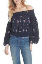 Women's Free People Saachi Smocked Off The Shoulder Top - Blue