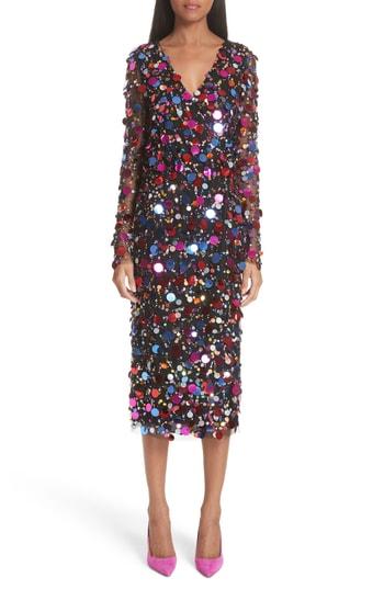 Women's Carolina Herrera Long Sleeve Paillete Dress - Black