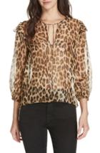 Women's Alice + Olivia Sissy Metallic Leopard Print Silk Blend Top - Beige