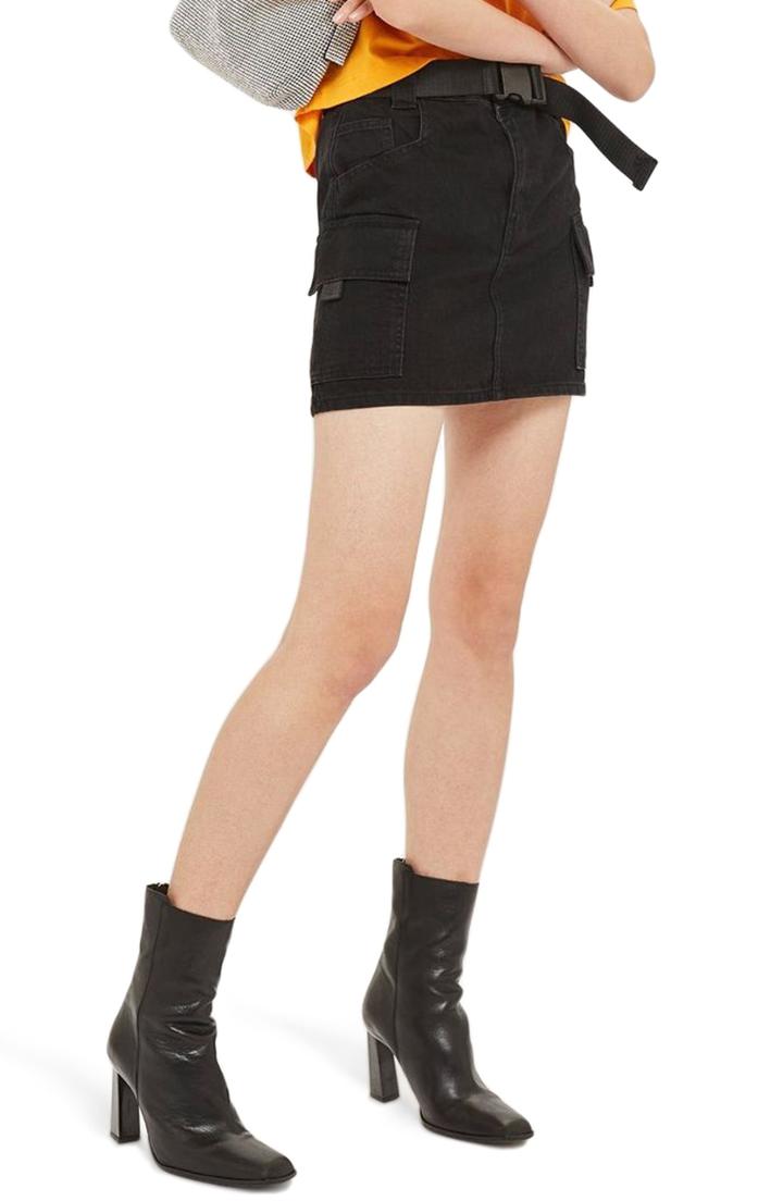 Women's Topshop Clip Belt Skirt Us (fits Like 0) - Black