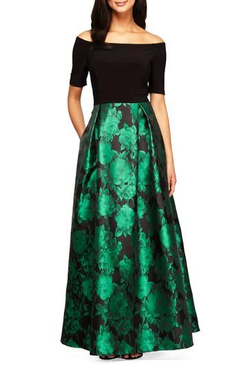 Women's Alex Evenings Rose Print Off The Shoulder Gown