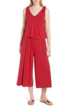 Women's Bobeau Tie Sleeve Popover Jumpsuit - Red