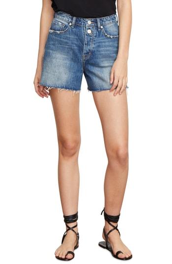 Women's Habitual Maddie High Rise Raw Edge Denim Shorts - Blue