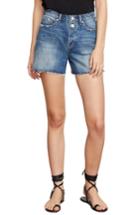 Women's Habitual Maddie High Rise Raw Edge Denim Shorts - Blue