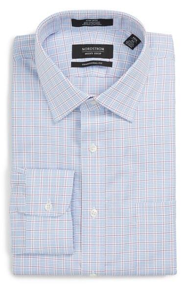 Men's Nordstrom Men's Shop Traditional Fit Non-iron Plaid Dress Shirt 32 - Purple