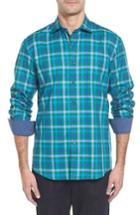 Men's Bugatchi Shaped Fit Plaid Sport Shirt, Size - Green