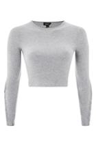 Women's Topshop Lattice Sleeve Ribbed Top Us (fits Like 0-2) - Grey