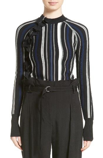 Women's 3.1 Phillip Lim Zipper Detail Stripe Ruffle Pullover