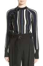 Women's 3.1 Phillip Lim Zipper Detail Stripe Ruffle Pullover