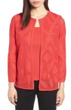 Women's Ming Wang Pointelle Knit Jacket - Red