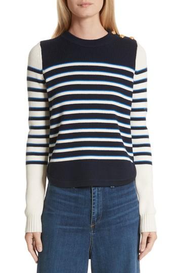 Women's Veronica Beard Amos Stripe Merino Wool Sweater - Blue