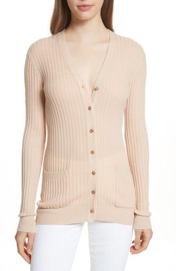 Women's Vince Skinny Ribbed Cashmere Cardigan - Beige