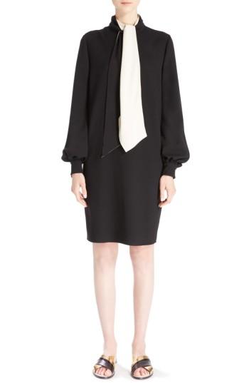 Women's Lanvin Wool Crepe Dress With Detachable Scarf Us / 38 Fr - Black