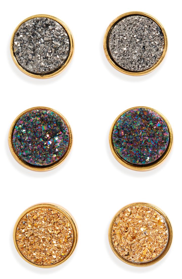 Women's Panacea Pack Of 3 Drusy Stud Earrings