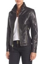 Women's Michael Michael Kors Front Zip Leather Jacket - Black