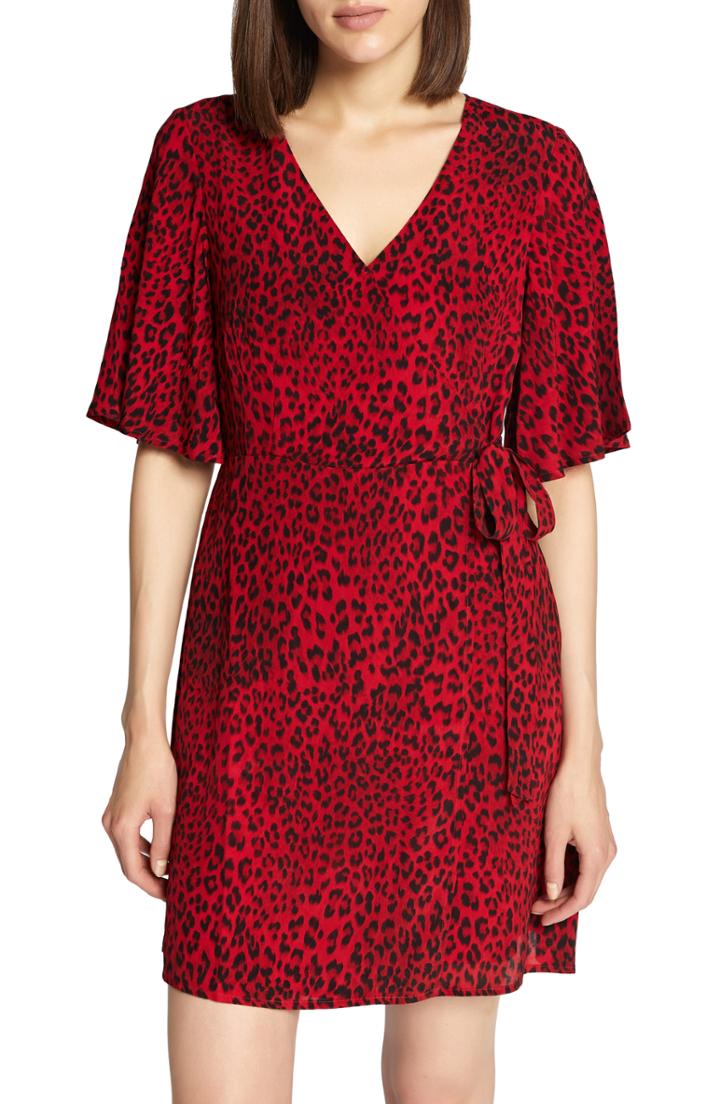 Women's Sanctuary Girl On Fire Leopard Faux Wrap Dress - Red