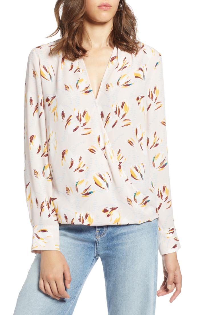 Petite Women's Halogen Surplice Woven Top P - Pink