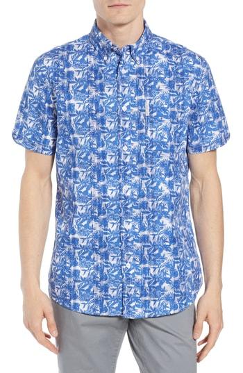 Men's Ben Sherman Trim Fit Floral Short Sleeve Sport Shirt - Blue