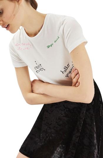 Women's Topshop Scribble Embroidered Tee