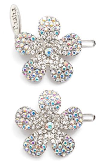 Tasha Set Of 2 Crystal Flower Hair Clips, Size - Metallic