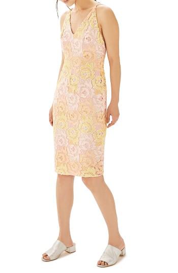 Women's Topshop Floral Lace Sheath Dress Us (fits Like 14) - Pink