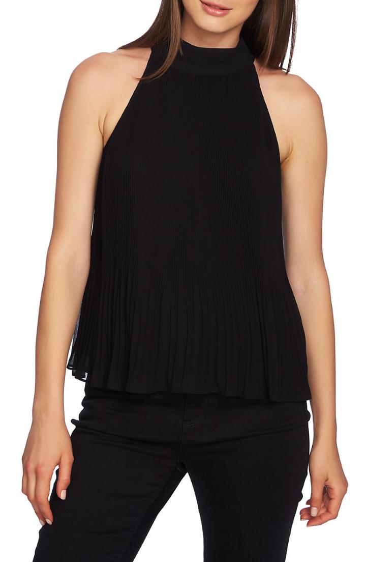 Women's 1.state Pleated Chiffon Halter Top - Black