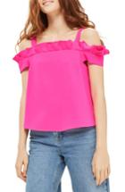 Women's Topshop Bardot Pleat Ruffle Top Us (fits Like 6-8) - Pink