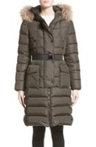 Women's Moncler 'khloe' Water Resistant Nylon Down Puffer Parka With Removable Genuine Fox Fur Trim - Green