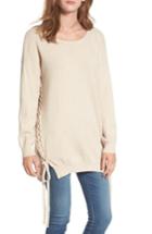 Women's Dreamers By Debut Lace-up Tunic Sweater - Beige