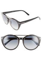Women's Tom Ford 'joan' 52mm Round Sunglasses - Black/ Gold/ Gradient Blue