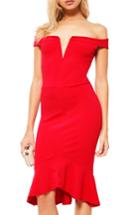 Women's Missguided Bardot Off The Shoulder Sheath Dress Us / 6 Uk - Red