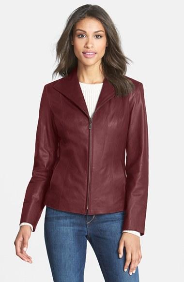 Women's Cole Haan Lambskin Leather Scuba Jacket - Red